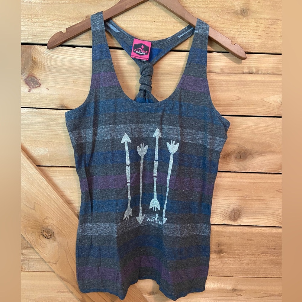 Ali Dee Striped Racerback Graphic Tank Top with Silver Arrows